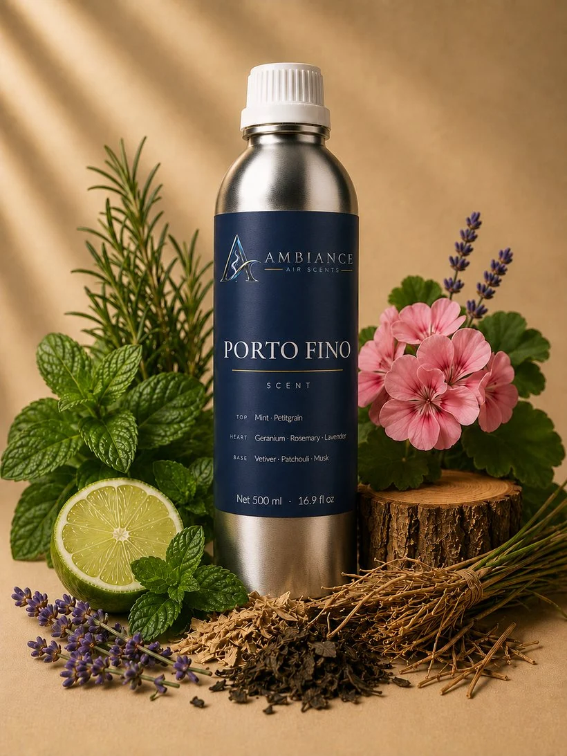 Portofino 500 ml refill bottle, shown with its key ingredients
